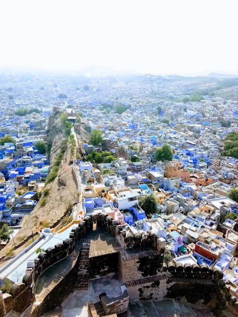 The blue city of Jodhpur seen from the fort walls